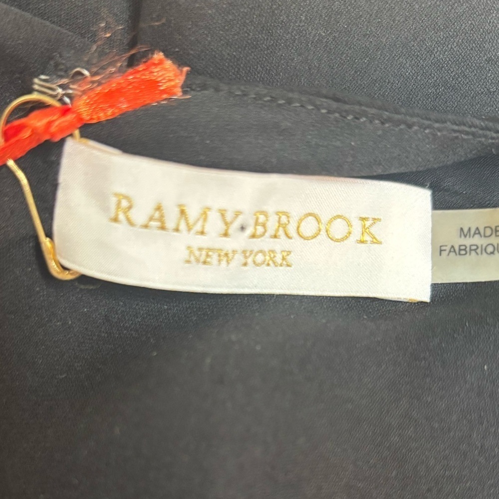 RAMY BROOK 100% SILK LUXURY BLACK COLD SHOULDER RUFFLE TOP BLOUSE SIZE SMALL NEW - Picture 8 of 15